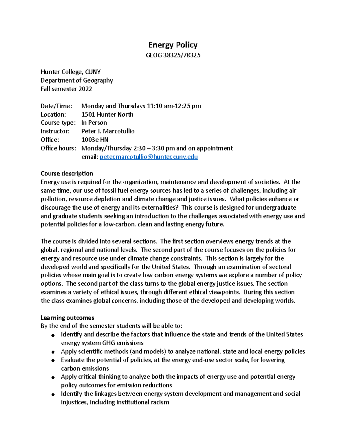 Energy Policy Course Syllabus Fall 2022 Energy Policy GEOG 38325