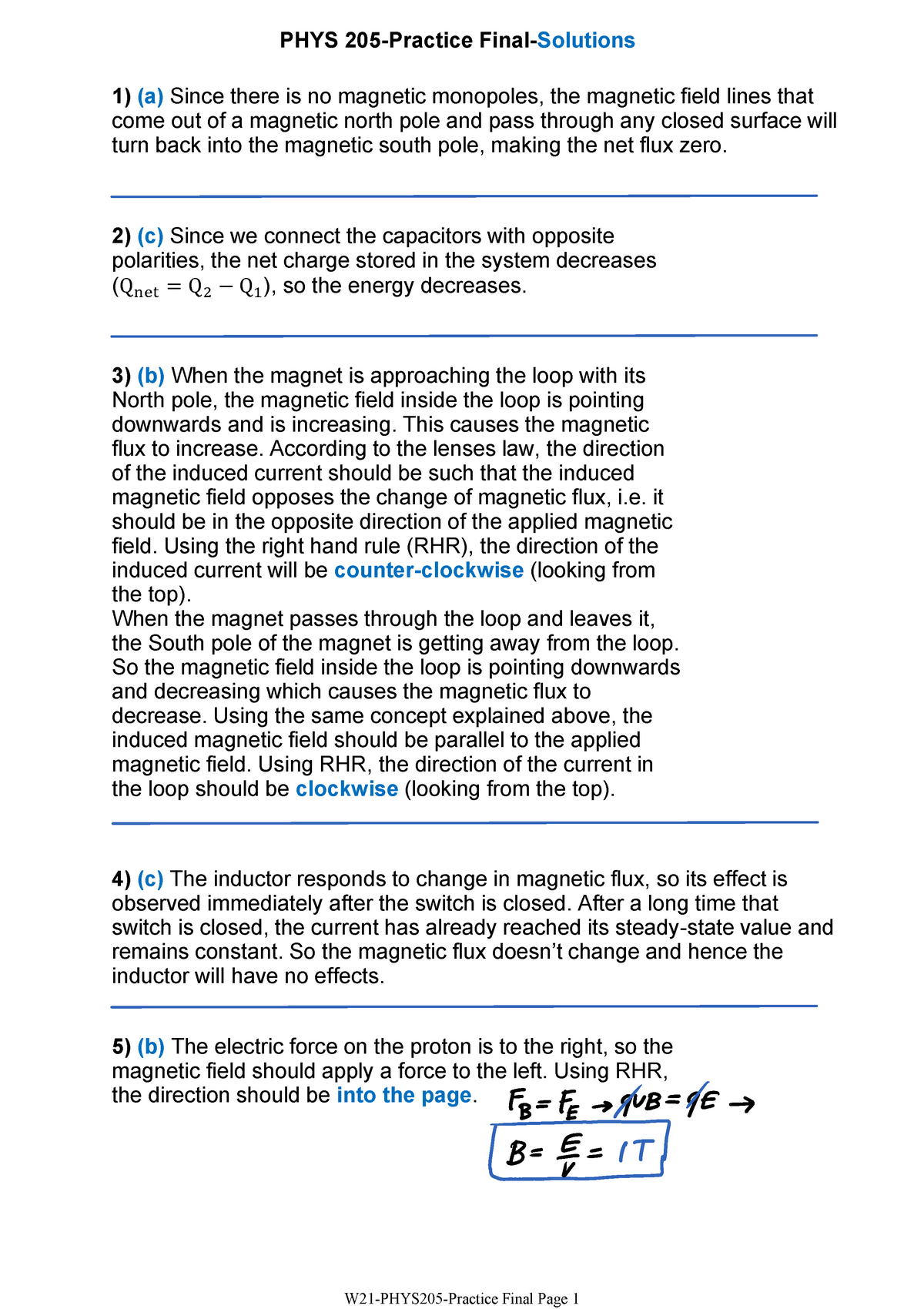 W21-PHYS 205-Practice Final-Solutions - PHYS 205-Practice Final ...