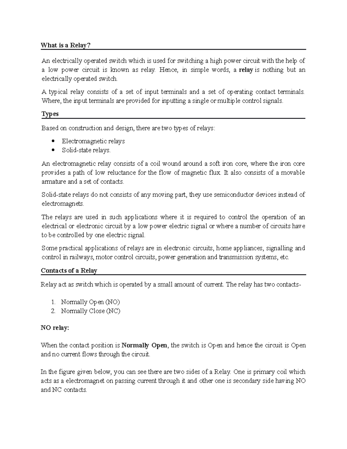 RLC 1 relay types What is a Relay? An electrically operated switch