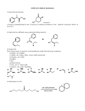 CHEM 224 Rec Worksheet Mechanisms 1 S24 - Orgo II Mechanisms Recitation ...