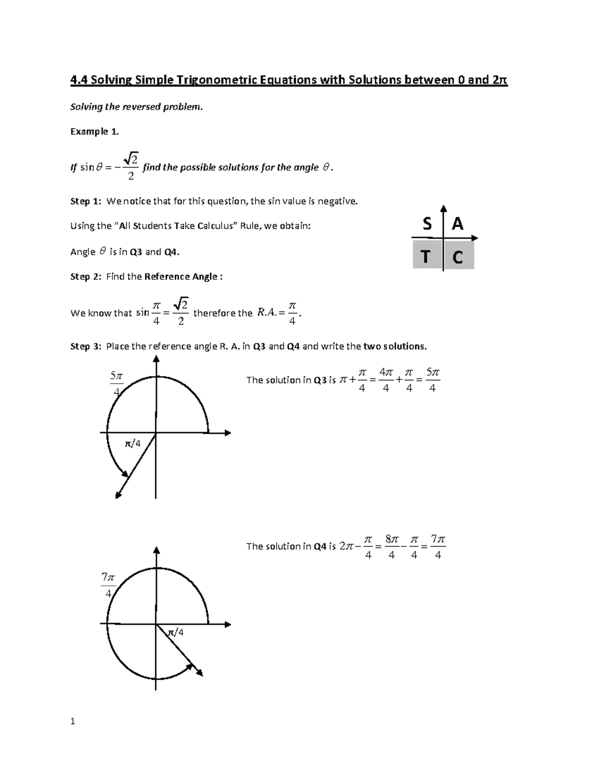 3 4 solving simple trigonometric equations with solutions between 0 and