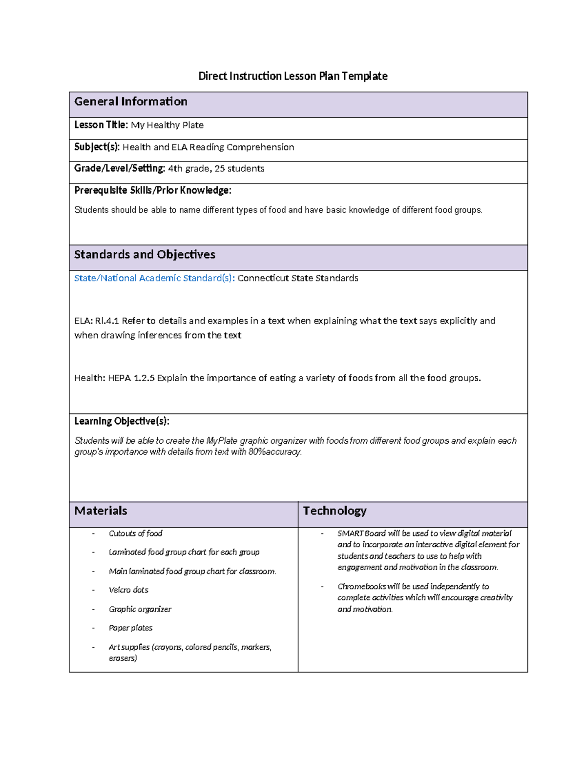 D164 Task 1 - course work - Direct Instruction Lesson Plan Template ...