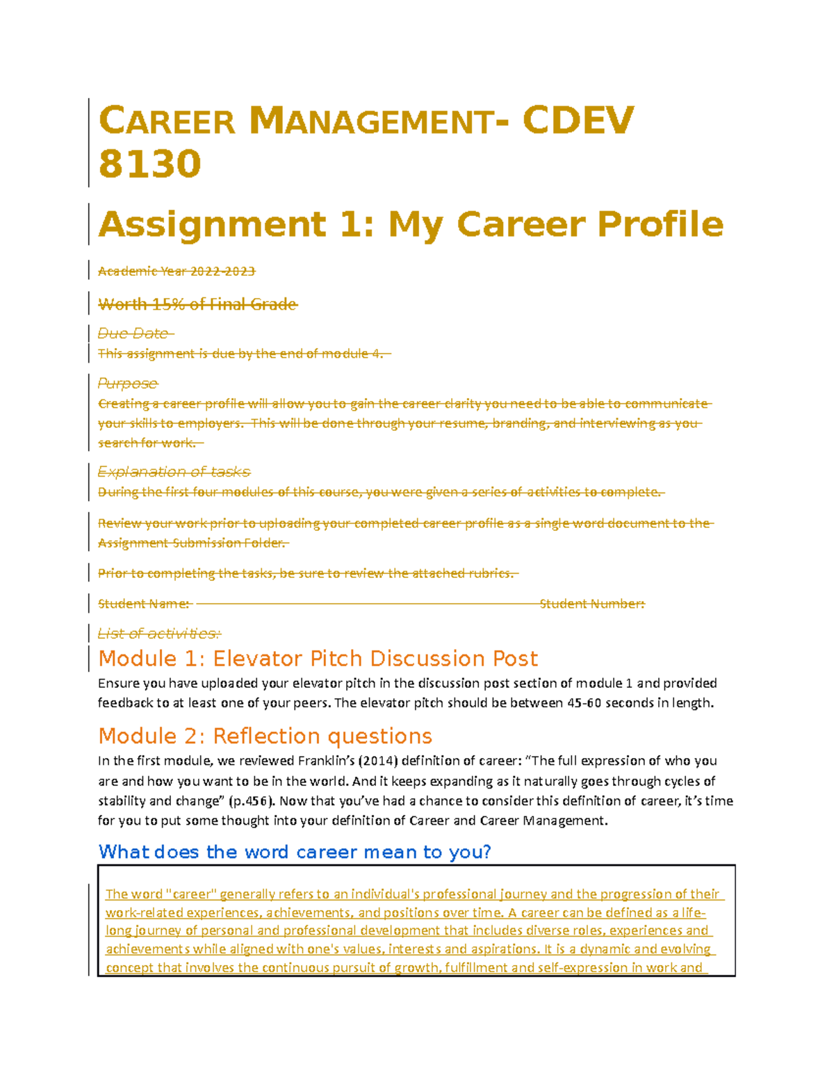 CDEV8130 Career Management Assignment 1 My Career Profile Spring 2023-2 ...