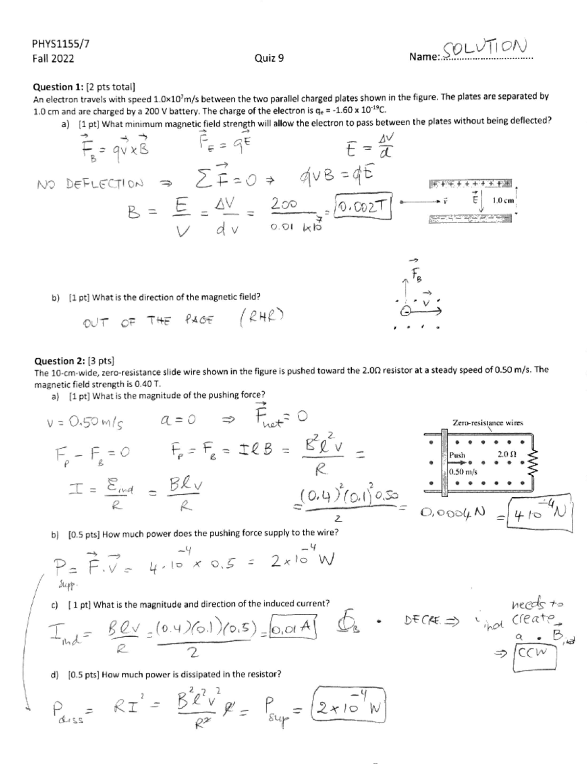 PHYS1155FA22Q9 Sol - Quiz solutions - PHYS 1151 - Studocu