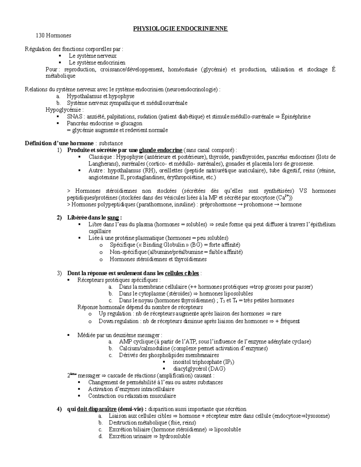 Résumé sur le système endocrinien - PHYSIOLOGIE ENDOCRINIENNE 130 ...