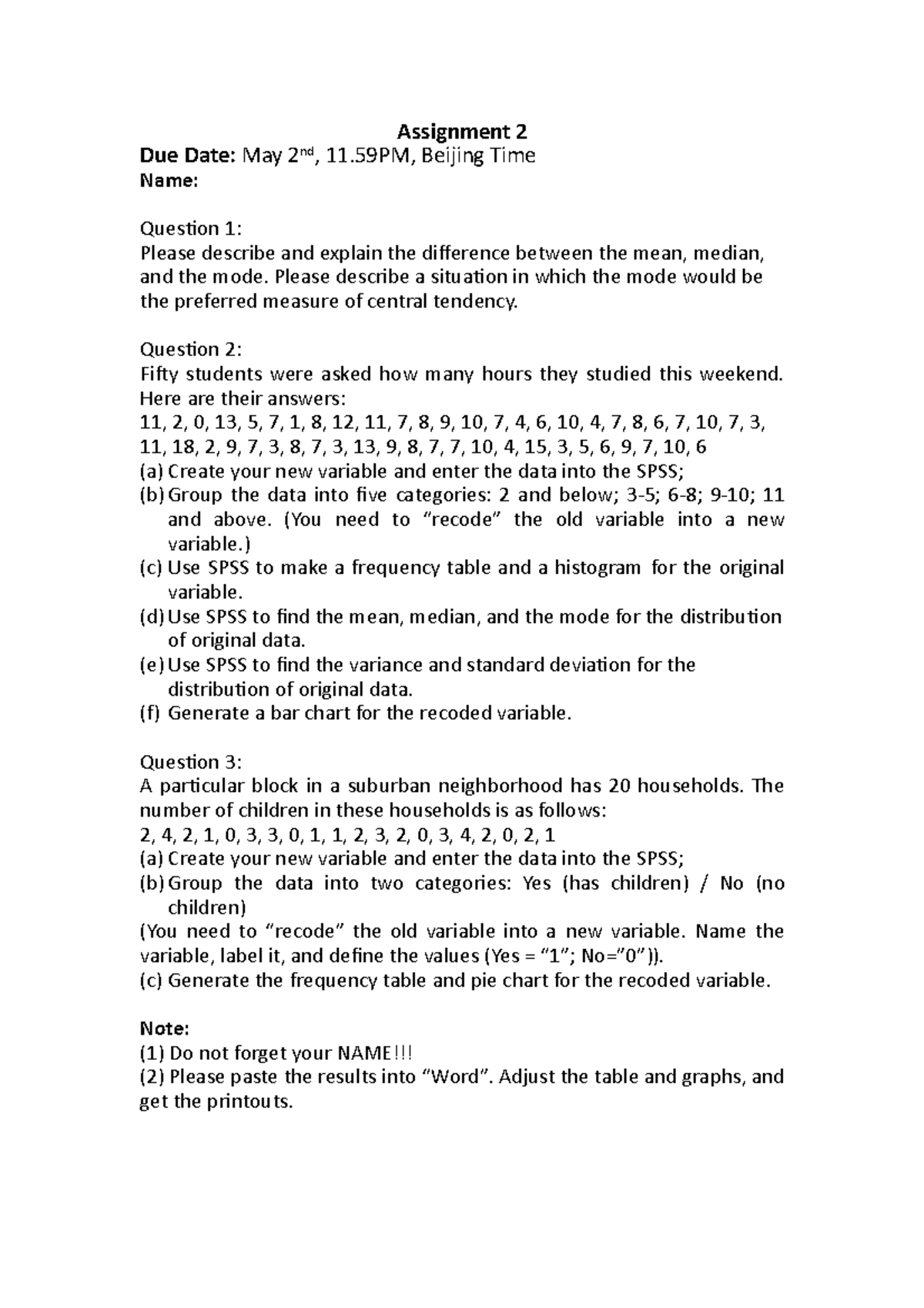 Educational Statistics- Assignment+2 - Assignment 2 Due Date: May 2nd ...