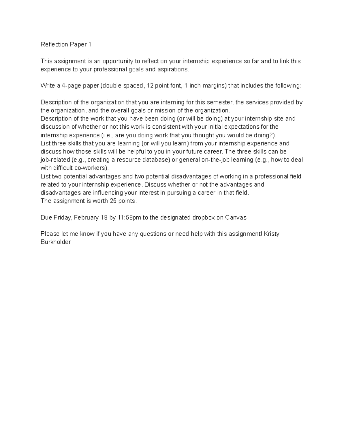 601 Reflection Paper 1 - Professor: Kristy Burkholder - Reflection ...
