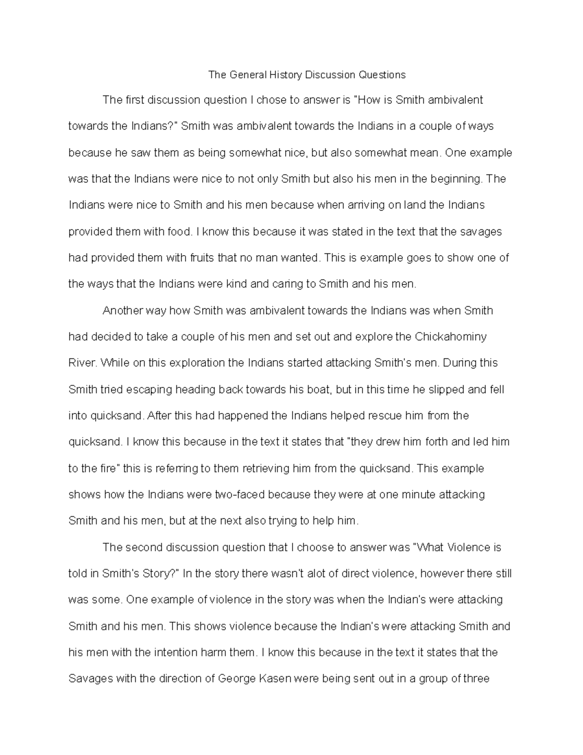 The General History Discussion Questions - One example was that the ...
