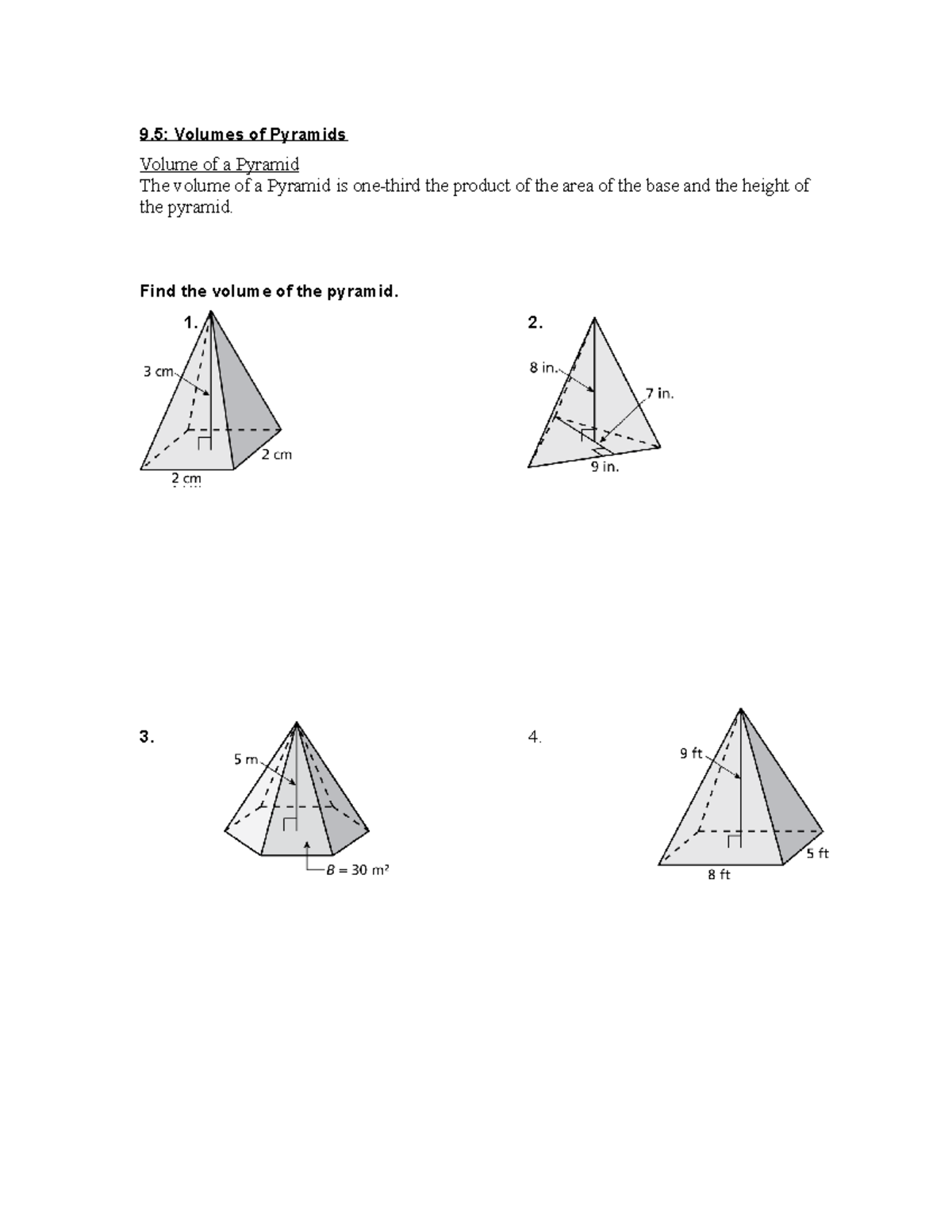 Notes Volumes Of Pyramids Volume Of A Pyramid The Volume Of A Pyramid Is One Third The