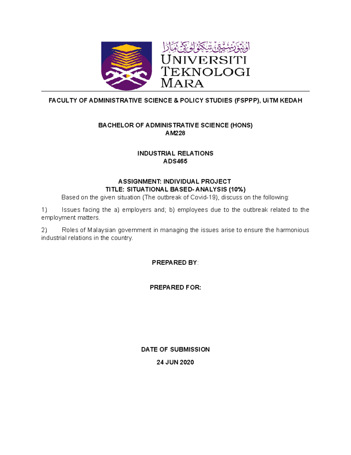 Example Of Assignment Report Uitm JoslynmcySchultz