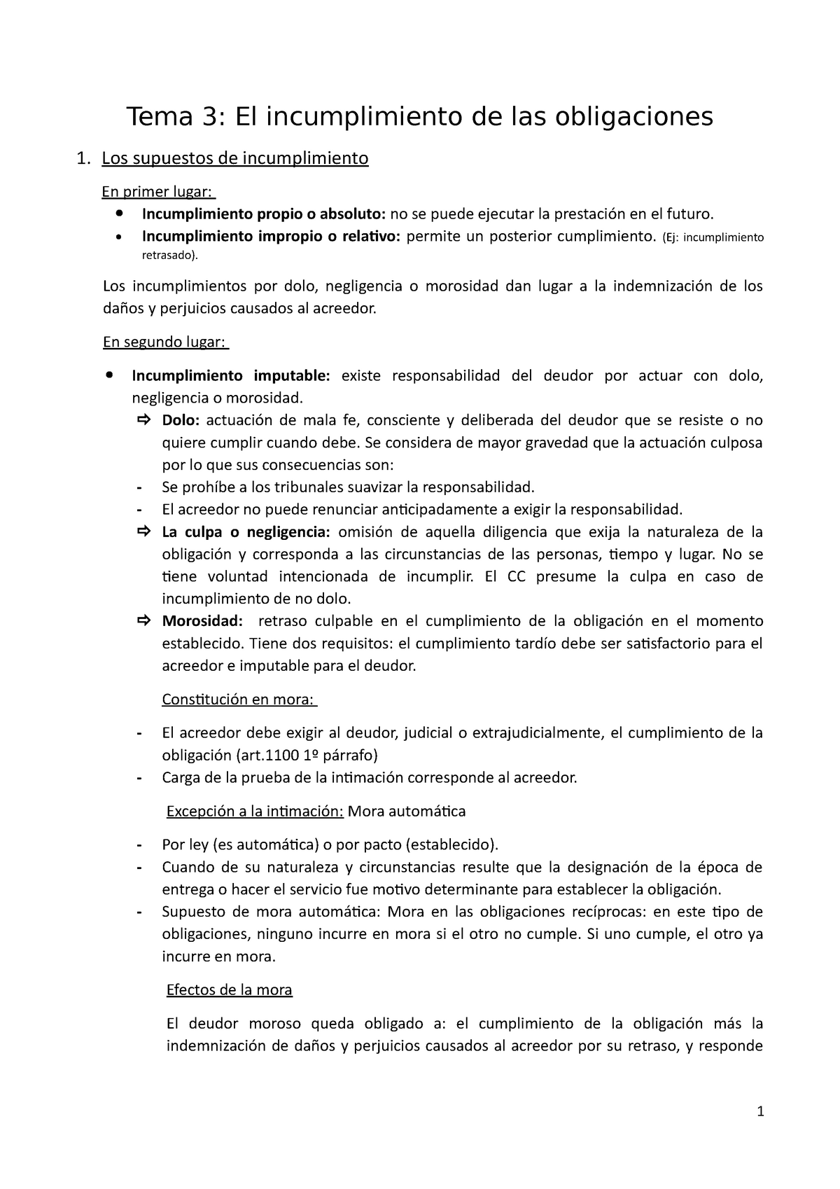 Tema 3. El Incumplimiento De Las Obligaciones - Tema 3: El ...