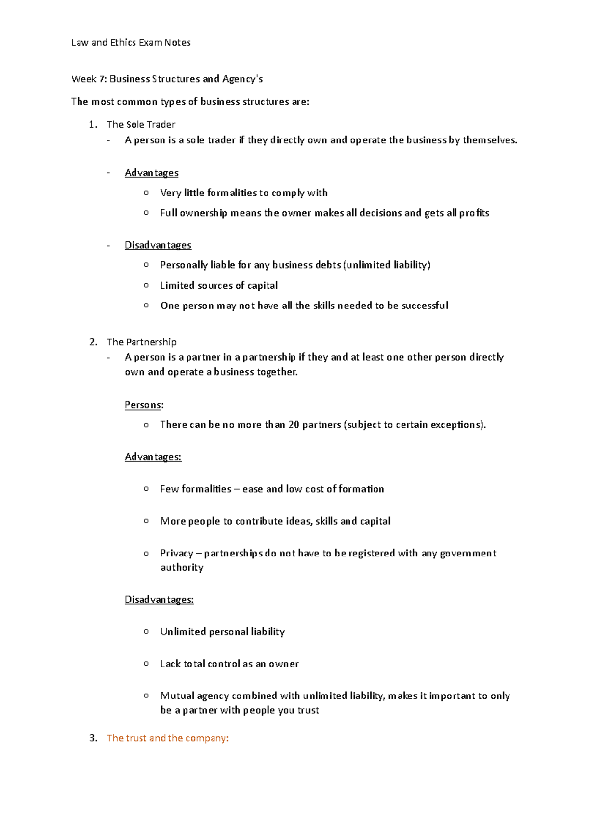 Law and Ethics Final Exam NOtes Law and Ethics Exam Notes Week 7