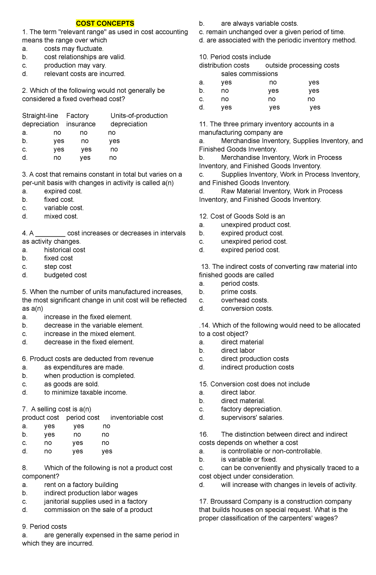 QUIZ Combined - quizzes MAS - COST CONCEPTS The term 