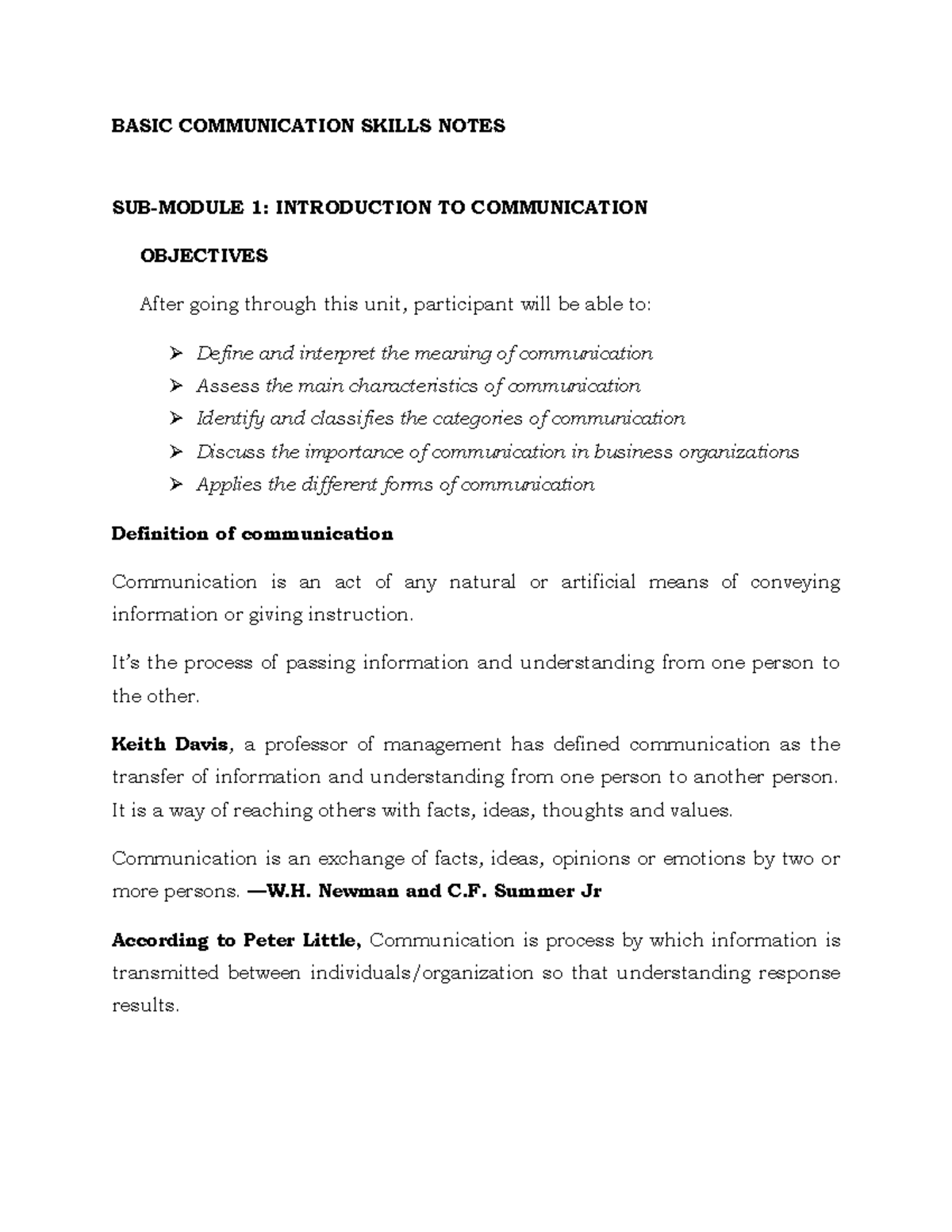 Summaried Basic Communication Skills Notes - BASIC COMMUNICATION SKILLS ...