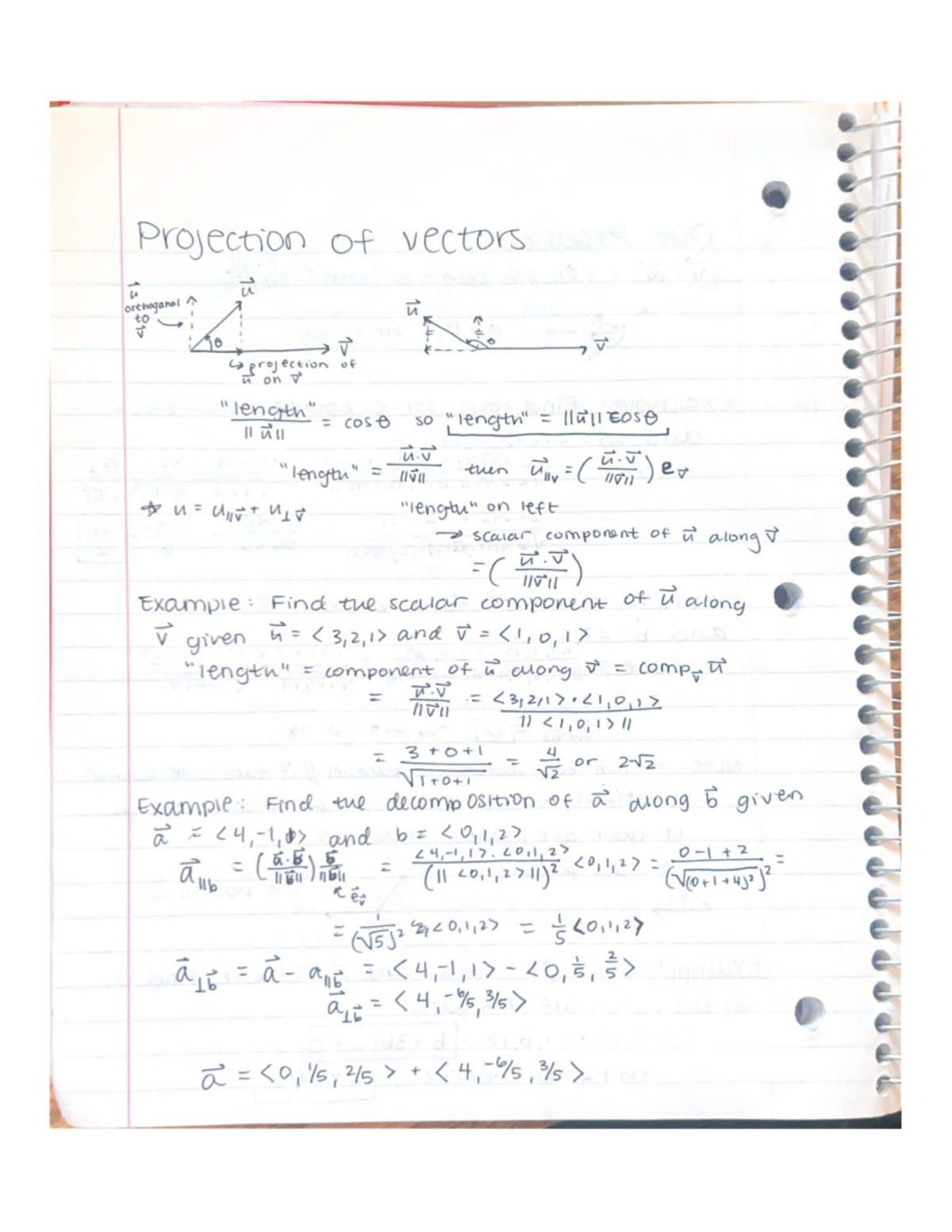 Projection of Vectors - MATH 1020 - Studocu