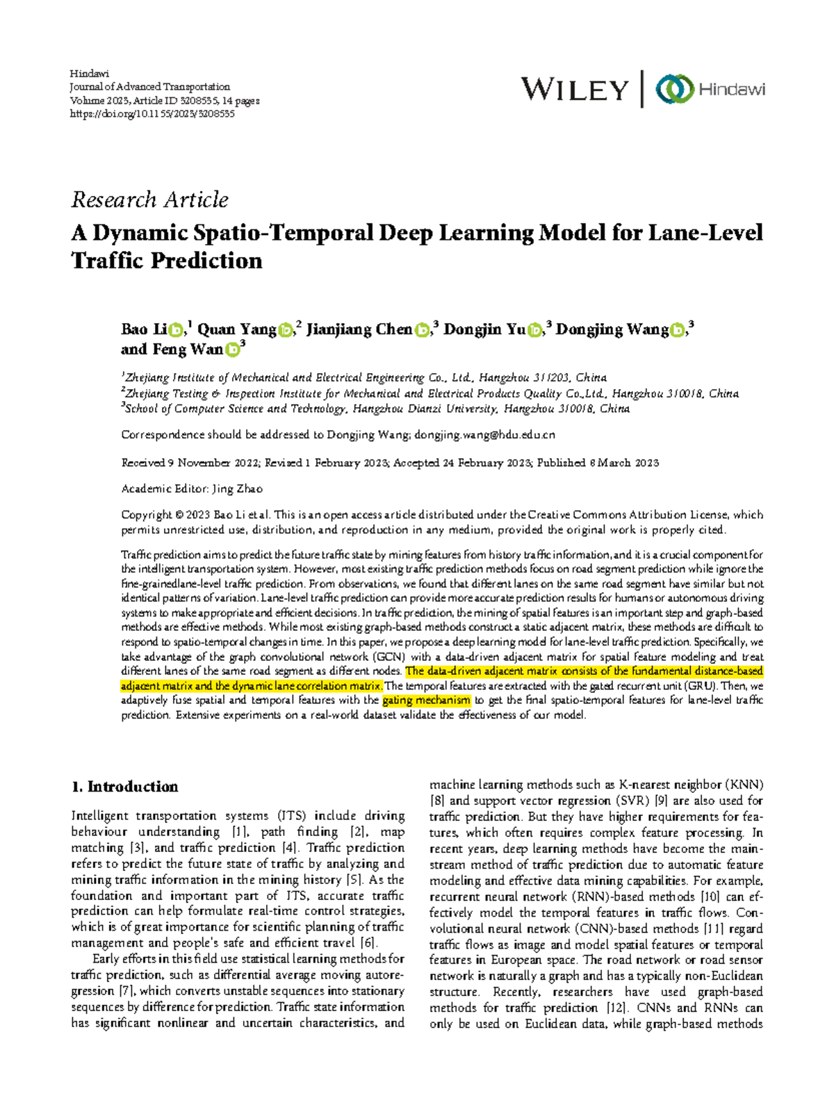 Dynamic lane level highlighted - Research Article A Dynamic Spatio ...