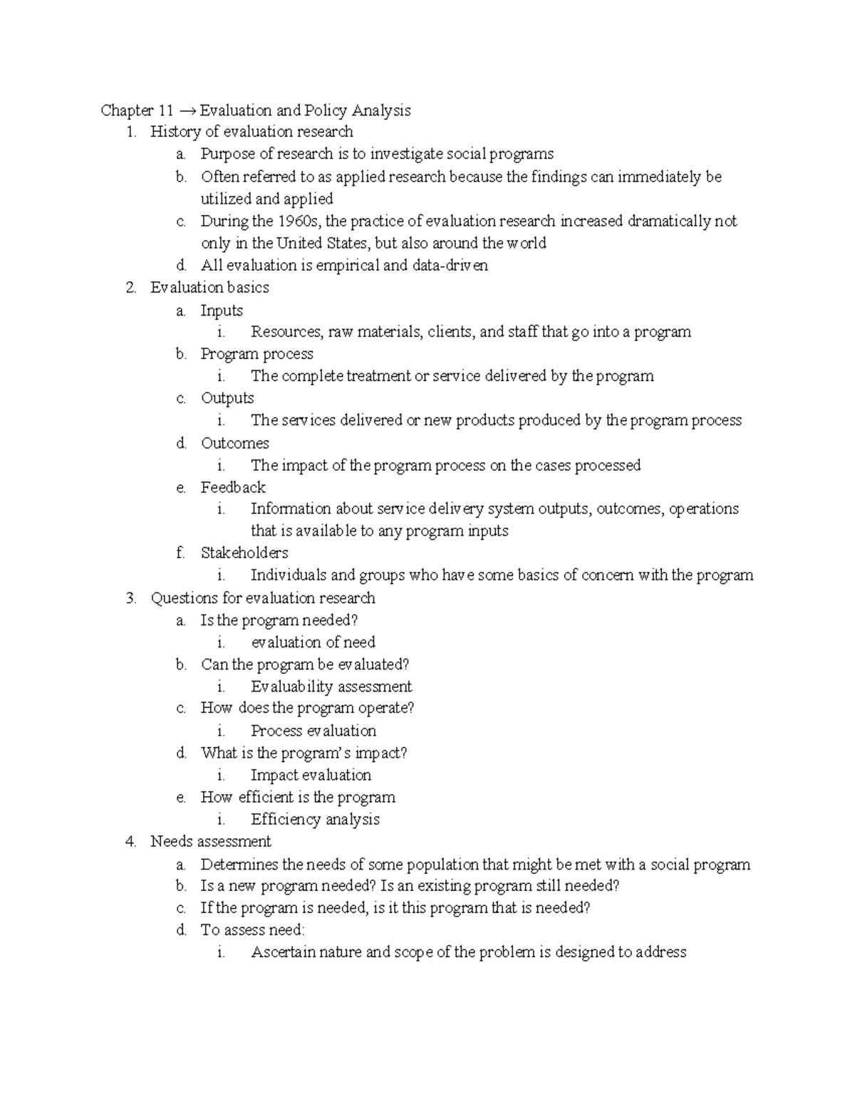 Chapter 11 - class notes - Chapter 11 → Evaluation and Policy Analysis ...