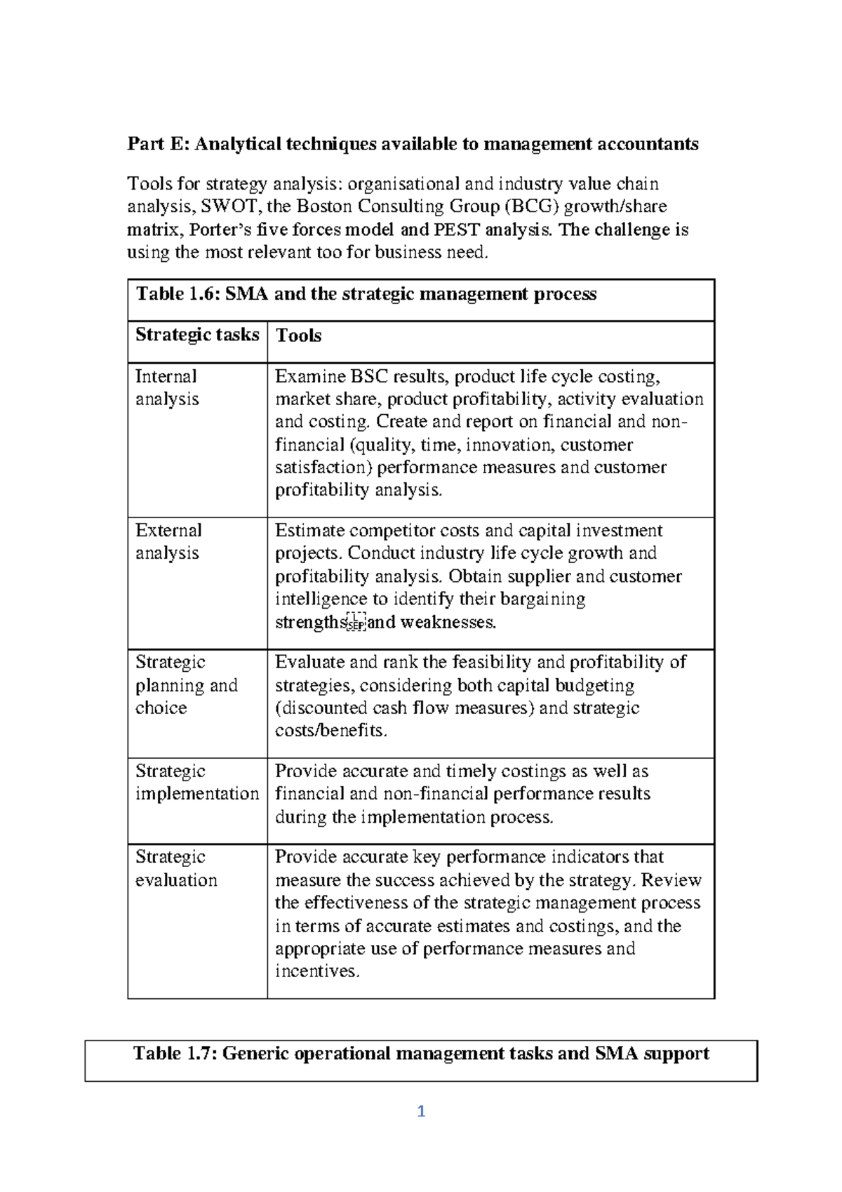 SMA - M1 - Analytical techniques available to MA - Part E: Analytical ...