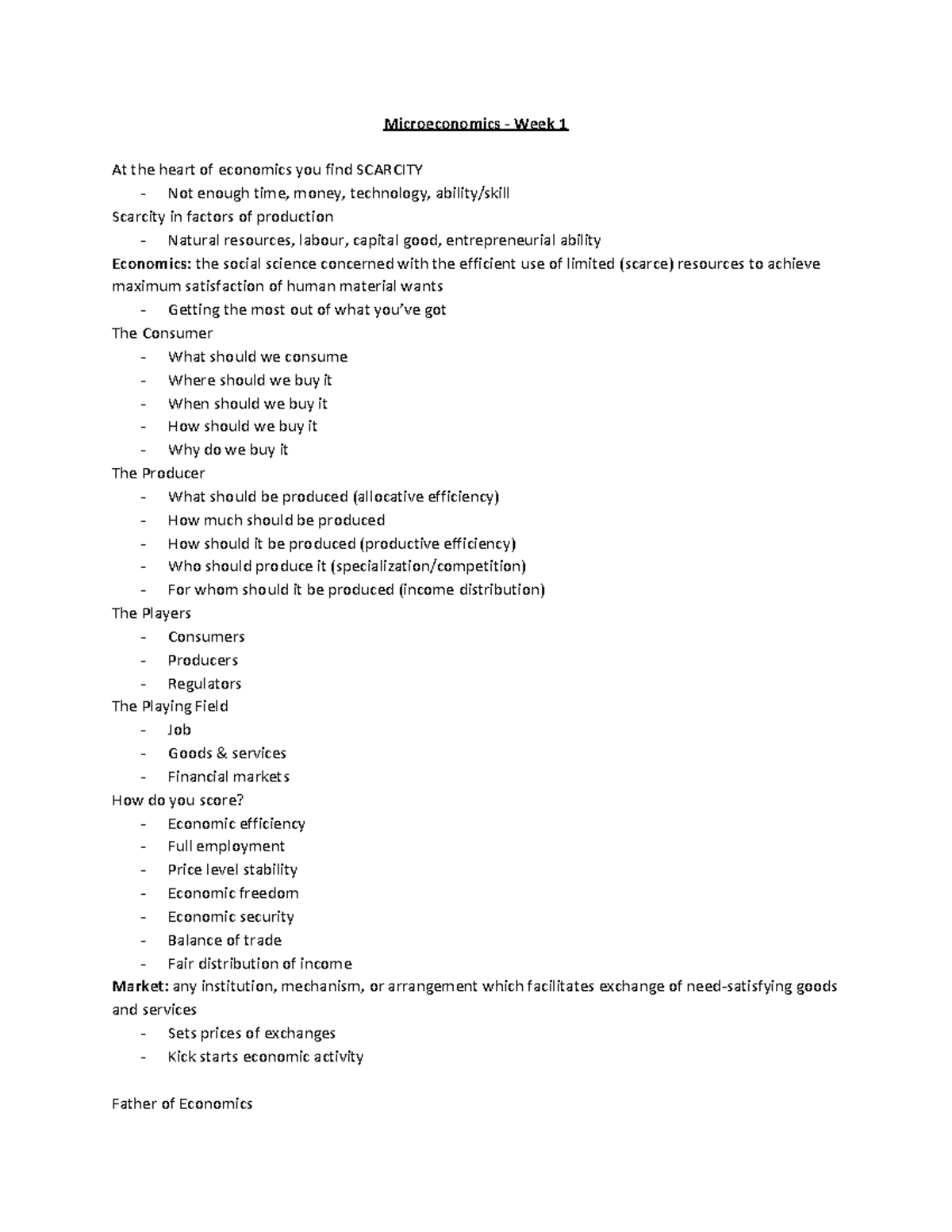 Microeconomics Notes - It is a summary description for chapters 1,2,3 ...