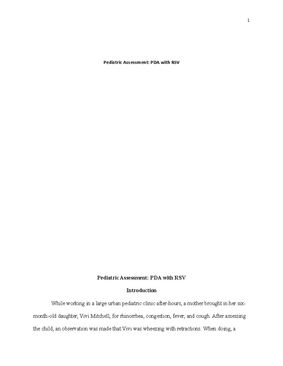 Pediatric Assessment Paper - Pediatric Assessment: PDA with RSV ...
