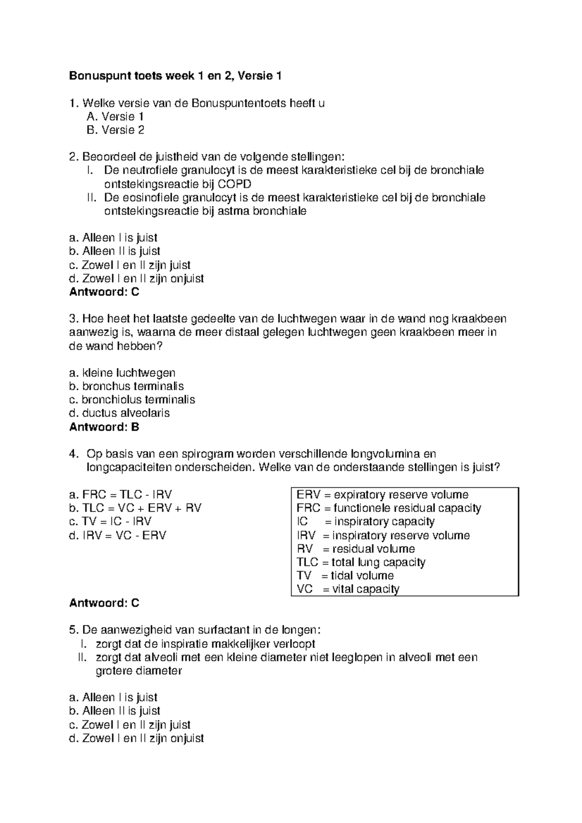 Bonuspuntentoest Met Antwoorden - Bonuspuntentoets Week 1 - 2, Met ...