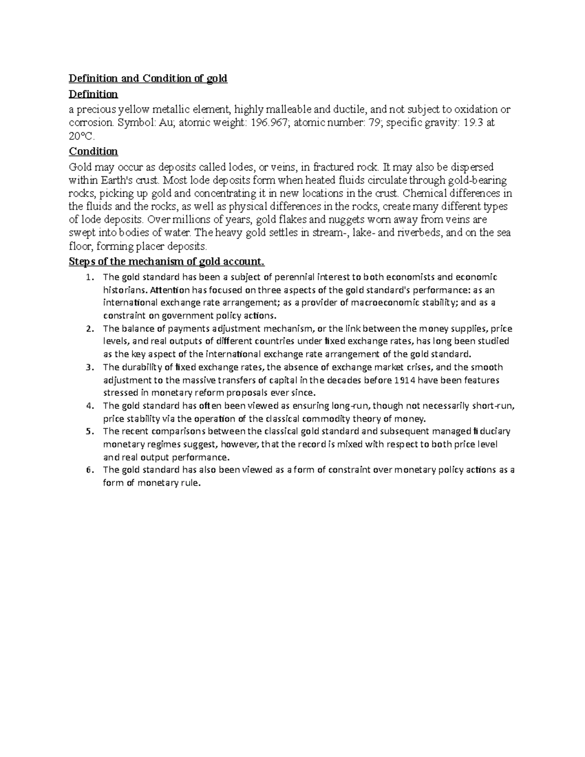 Notesss - Condition of gold - Definition and Condition of gold ...