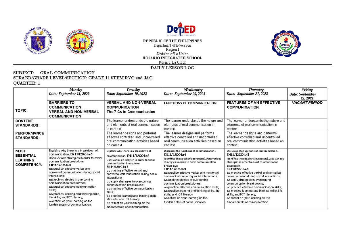 DLL-ORAL COMM Anfone WEEK3 QTR 1 SY 23-24 - REPUBLIC OF THE PHILIPPINES ...