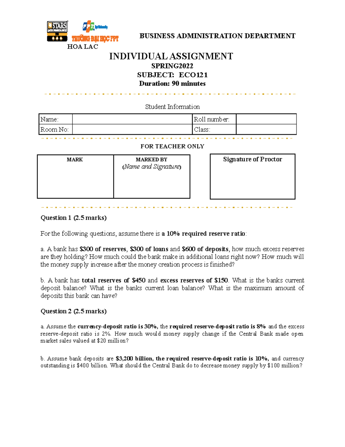 ECO121 Individual Assignment 02 - HOA LAC BUSINESS ADMINISTRATION ...