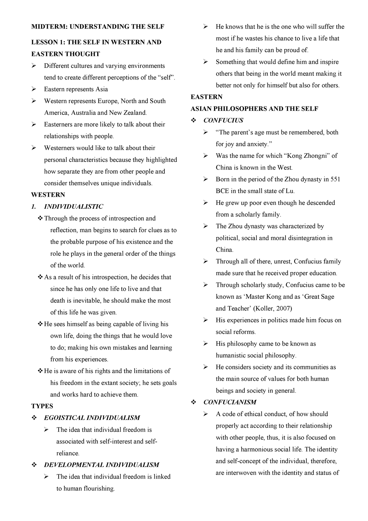 Understanding THE SELF Midterm Notes - MIDTERM: UNDERSTANDING THE SELF ...