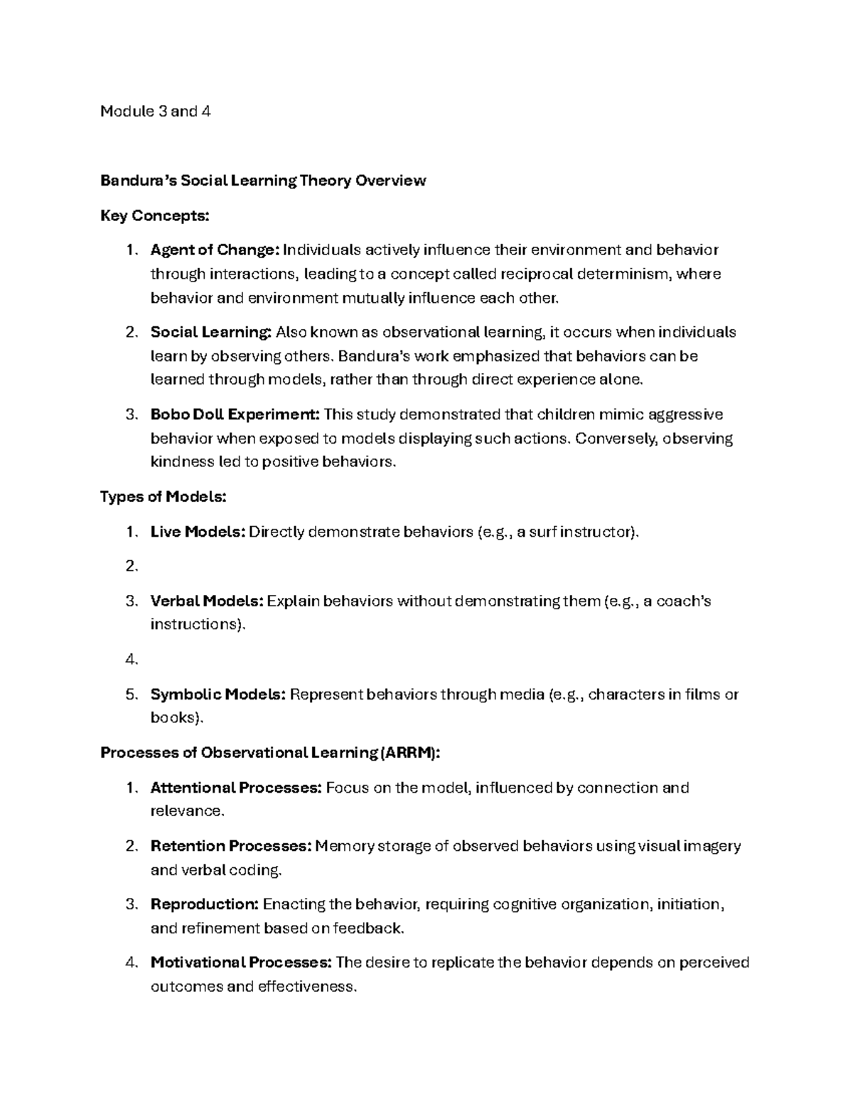 Module 3 and 4 - Module 3 and 4 Bandura’s Social Learning Theory ...