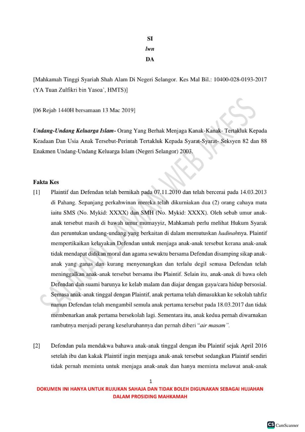 SI lwn DA Saman No. 10400-028-0193-2017 - Evidence and Procedure of ...