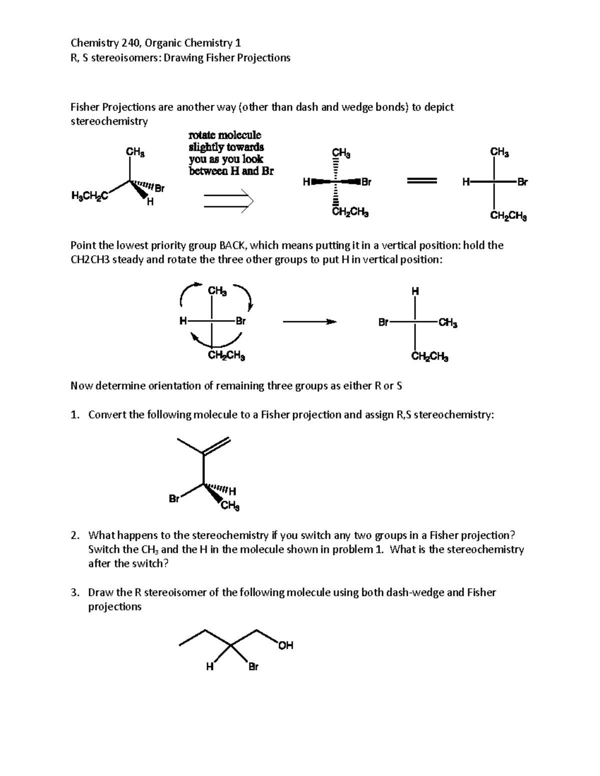 R, S stereochemistry part 3-Fisher Projections - Chemistry 240, Organic ...