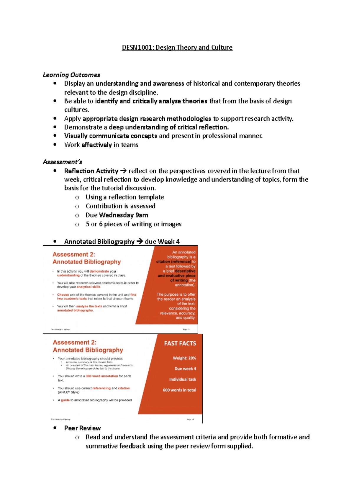 Lecture - notes - DESN1001: Design Theory and Culture Learning Outcomes ...
