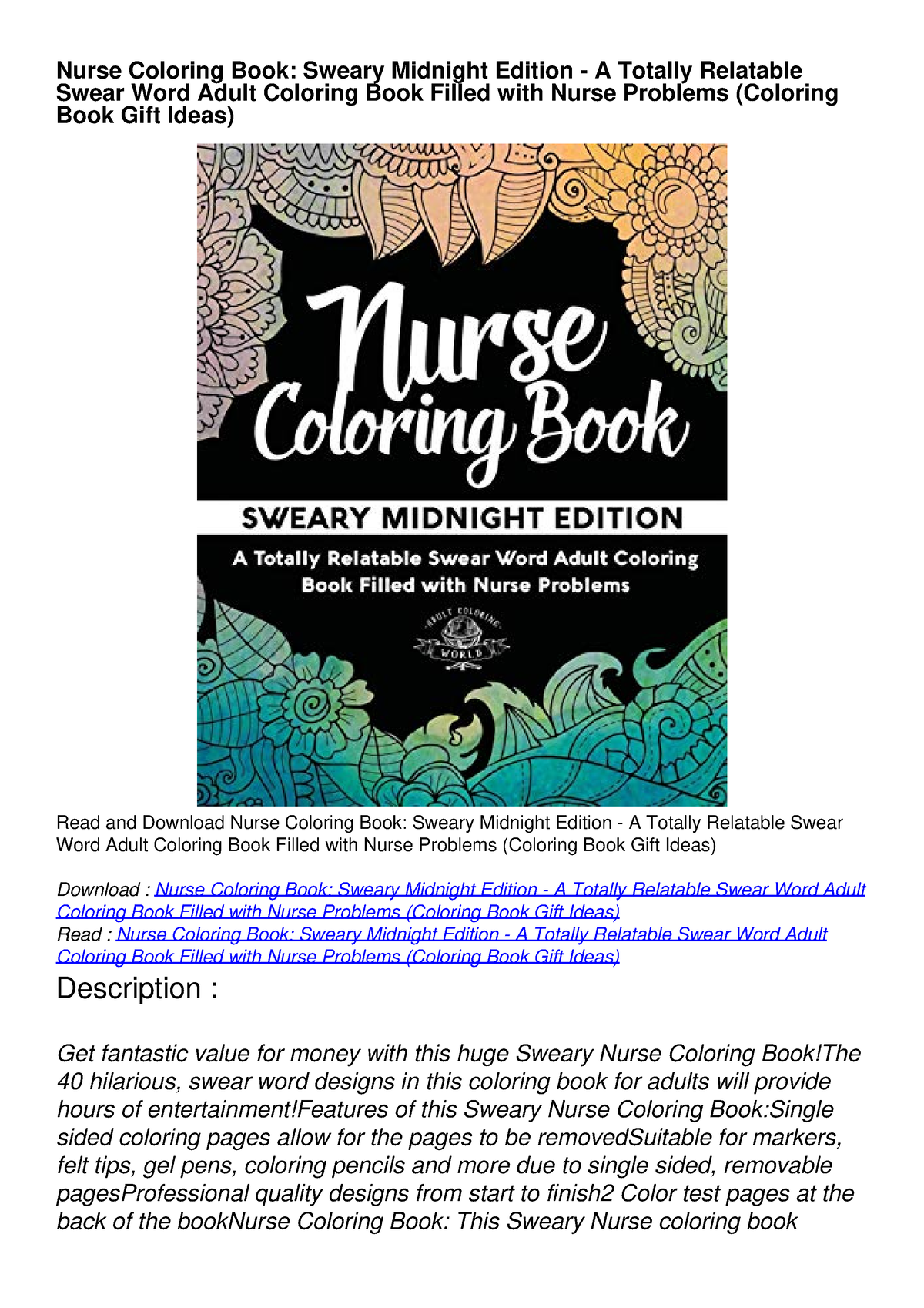 [PDF] DOWNLOAD Nurse Coloring Book Sweary Midnight Edition A Totally