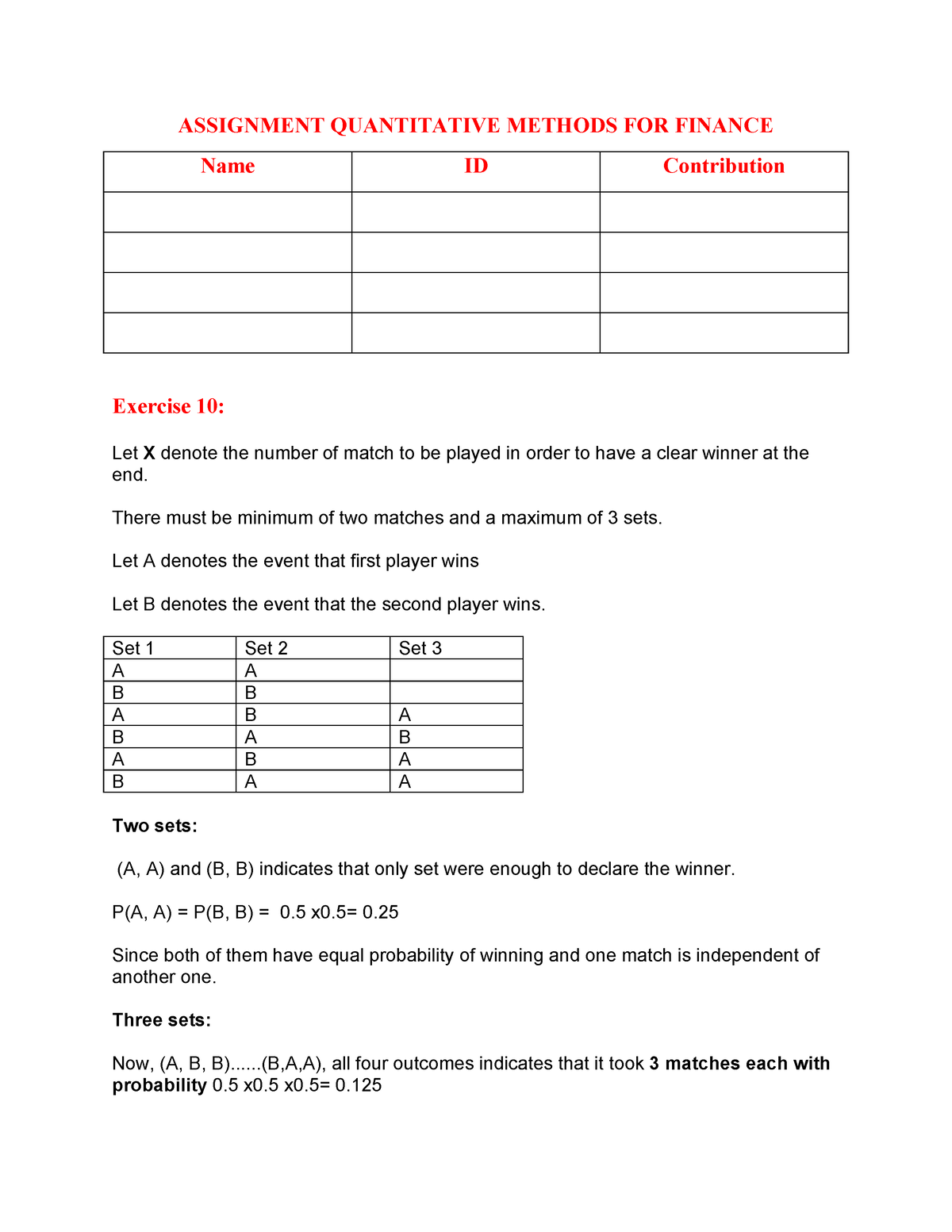 quantitative methods assignment 1