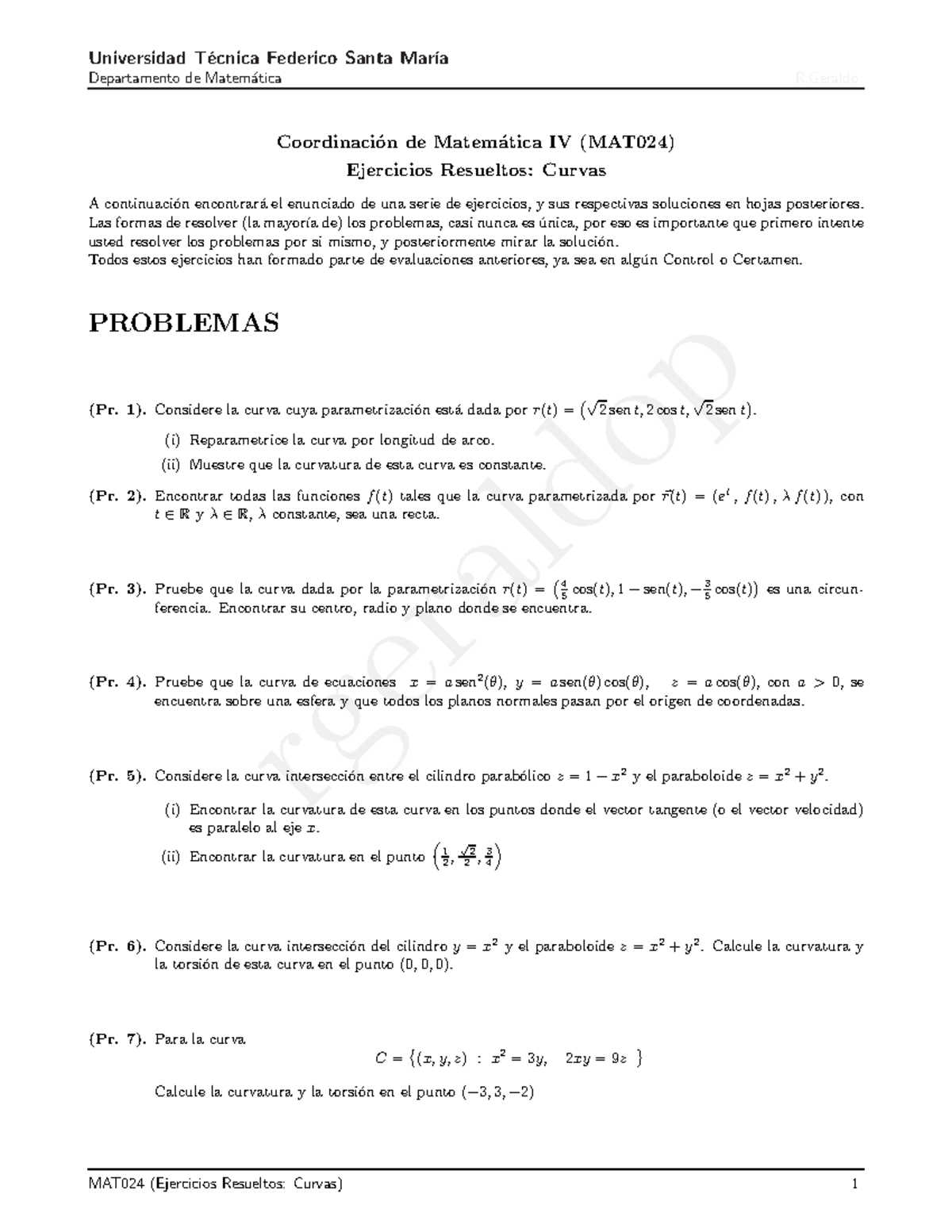 Ejercicios Resueltos: Curvas - Universidad T´ Ecnica Federico Santa Mar ...