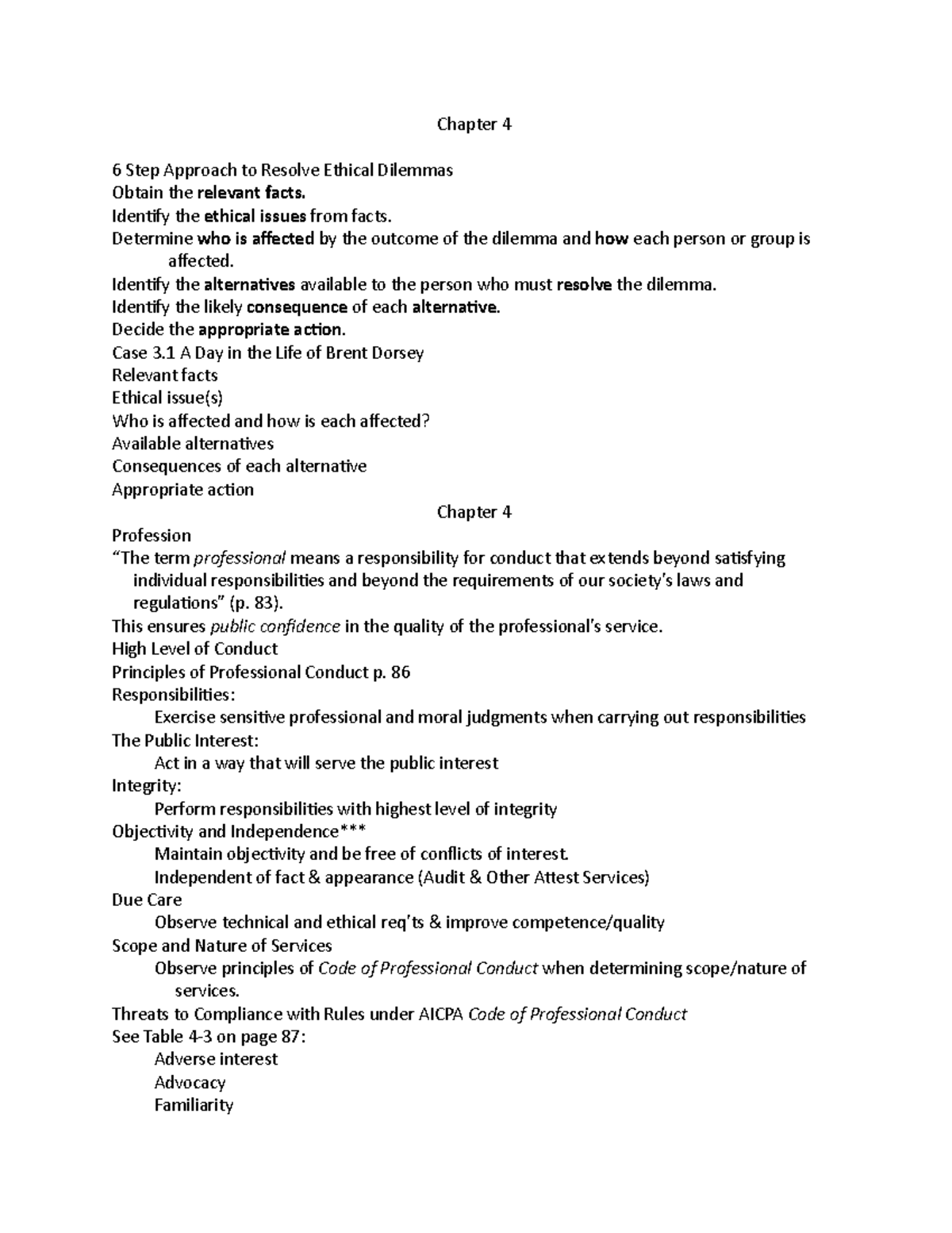 Chapter 4 notes - Chapter 4 6 Step Approach to Resolve Ethical Dilemmas ...