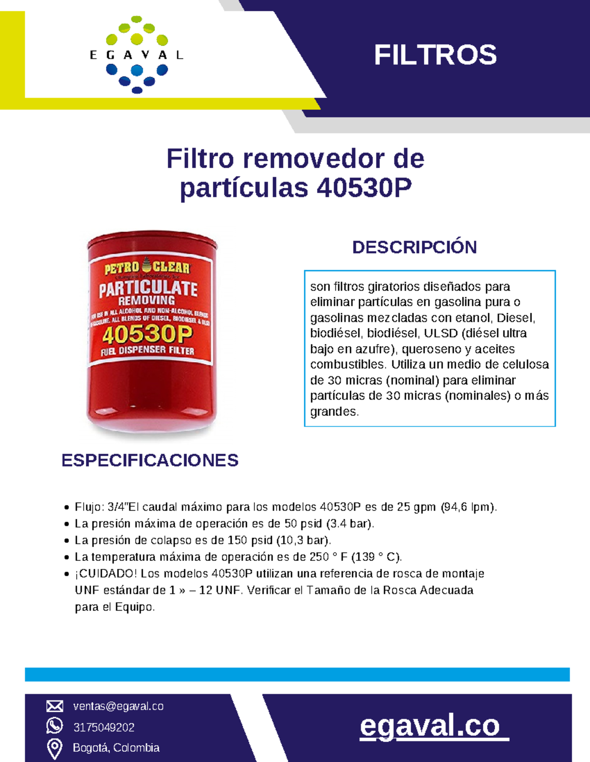 Egaval - Filtros Petro Clear 40530 P - son filtros giratorios diseñados ...