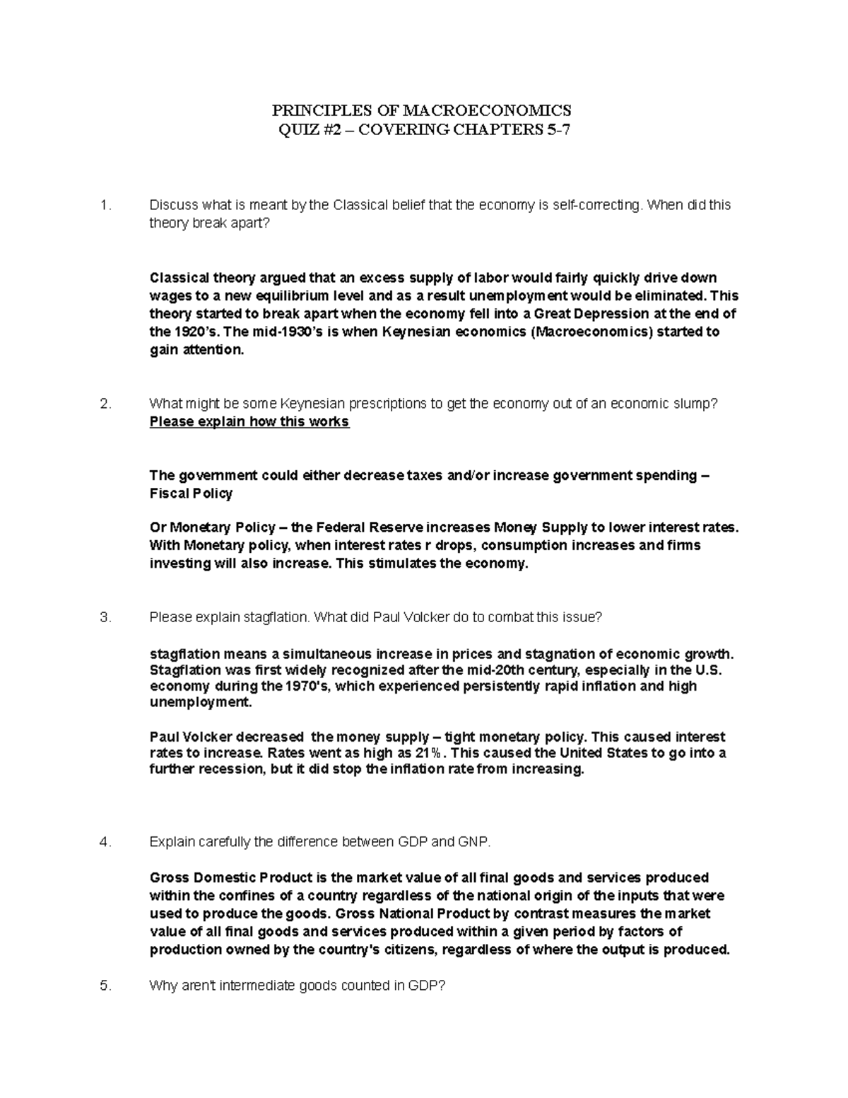 Quiz2 Answers - Chapter 2 Review - PRINCIPLES OF MACROECONOMICS QUIZ #2 ...