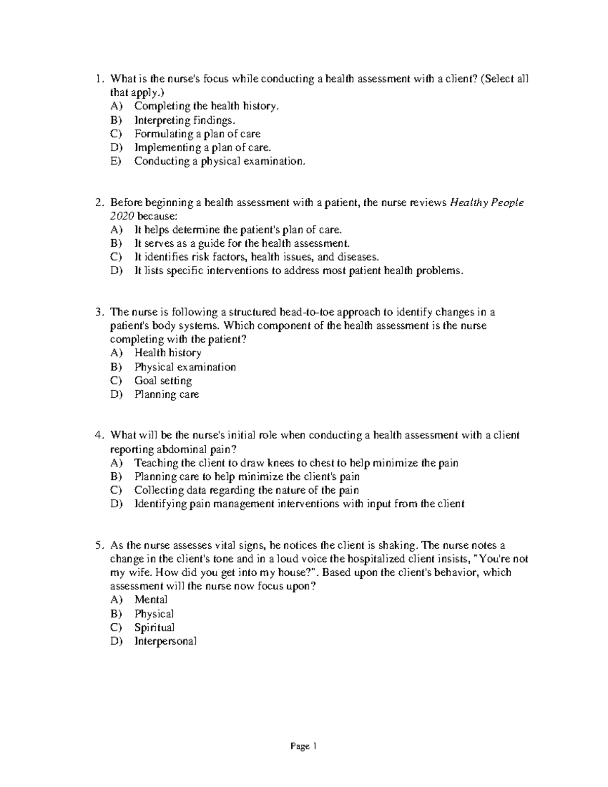 Chapter 1 - Health Assessment - What Is The Nurse's Focus While ...