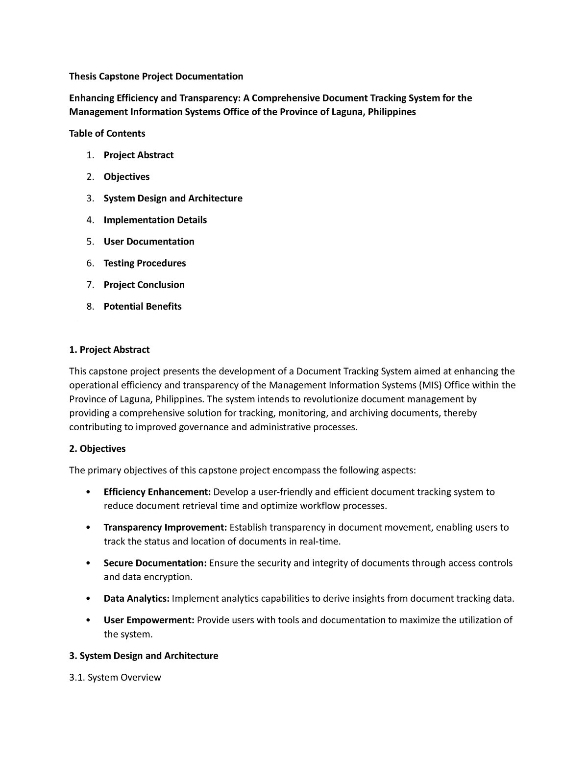 capstone project documentation sample