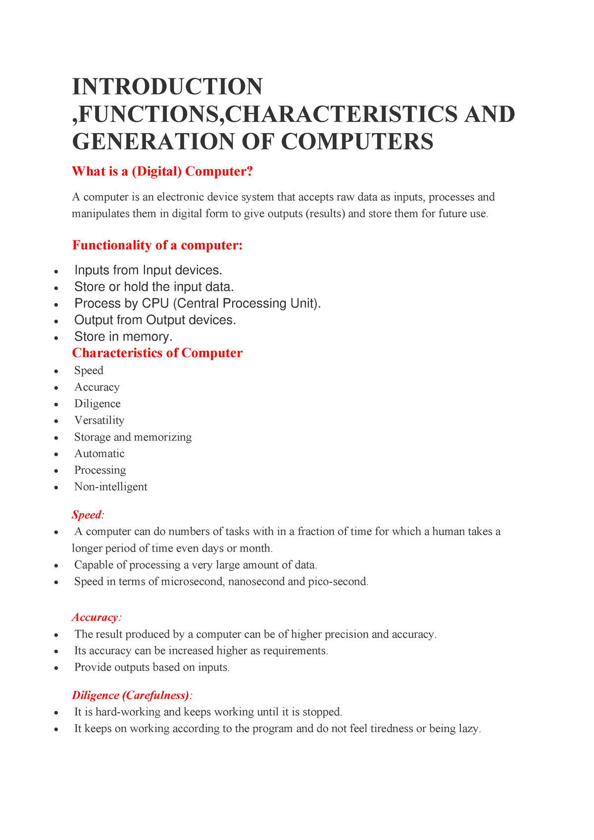 BBA Computer Notes - INTRODUCTION ,FUNCTIONS,CHARACTERISTICS AND ...