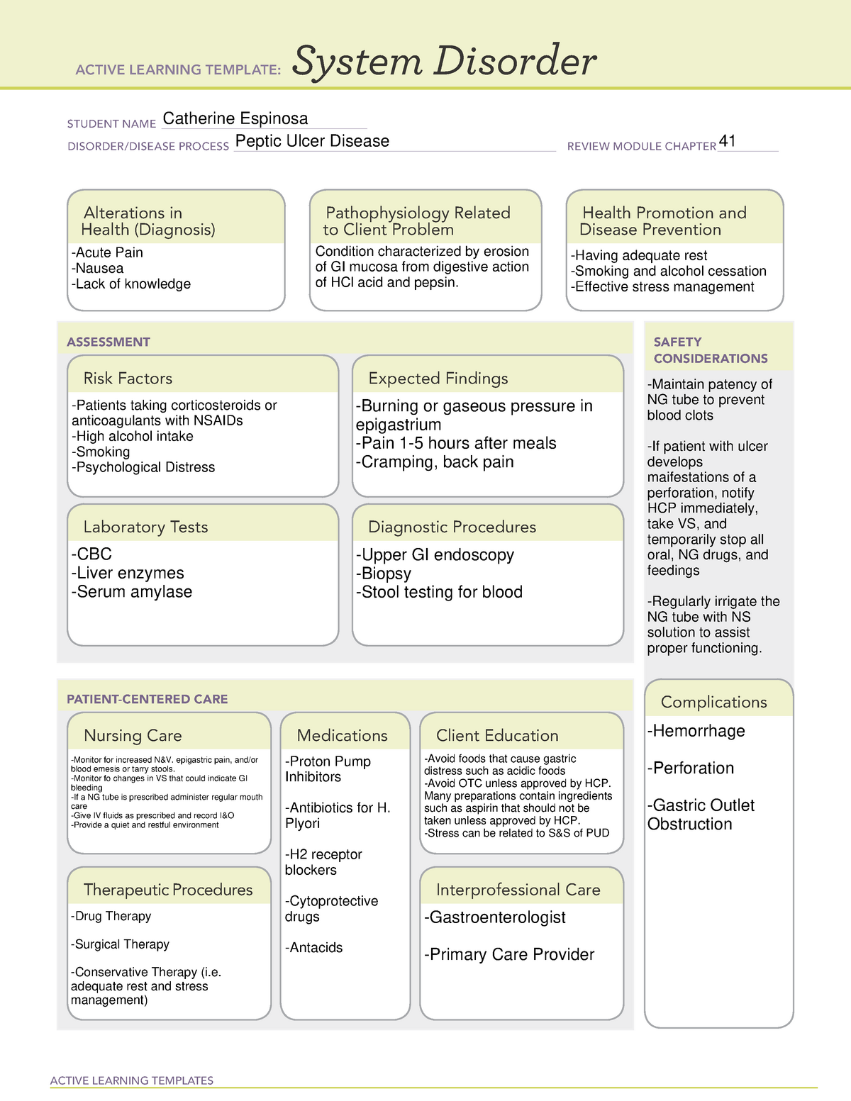 Peptic Ulcer Disease System Disorder ACTIVE LEARNING TEMPLATES System