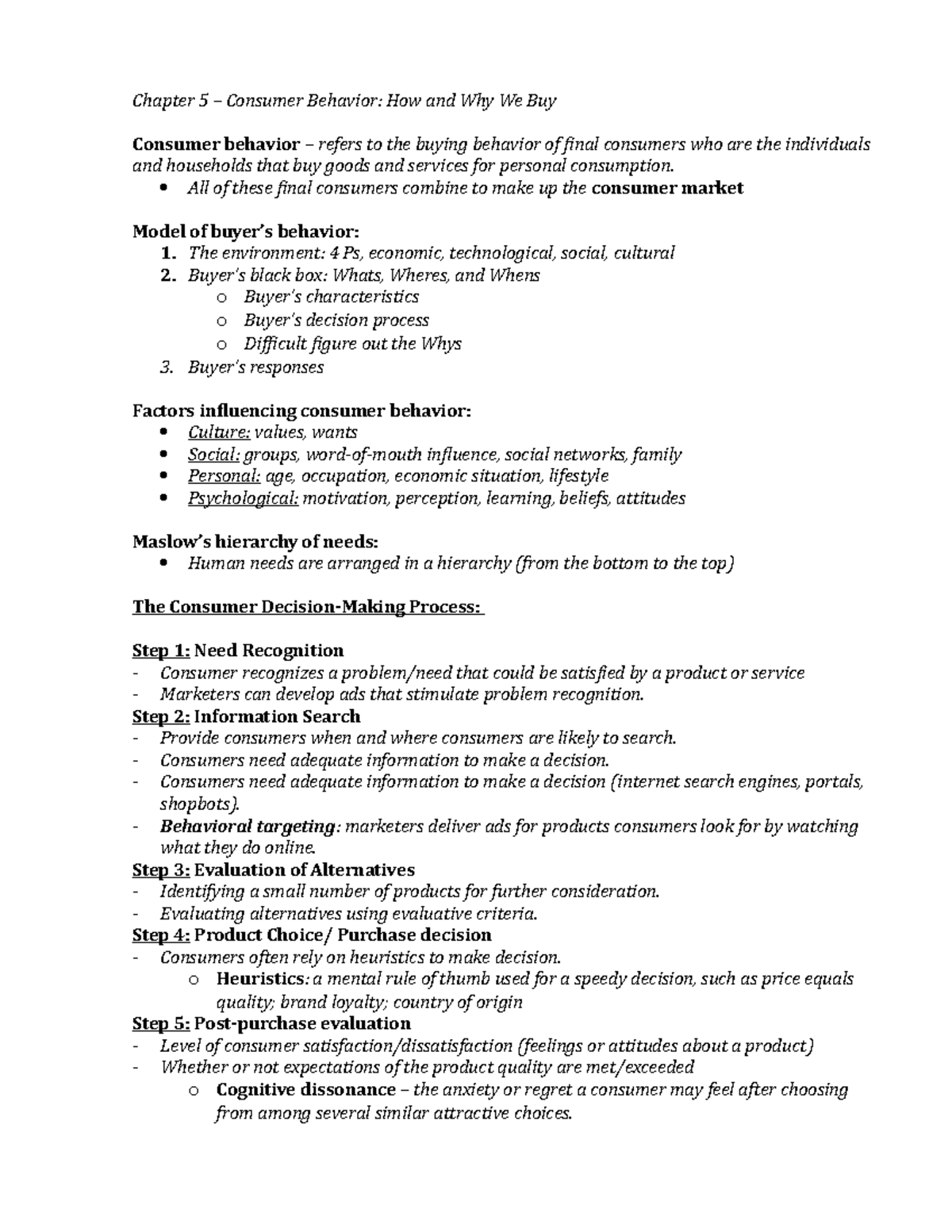 Chapter 5 – Consumer Behavior - Chapter 5 – Consumer Behavior: How and ...