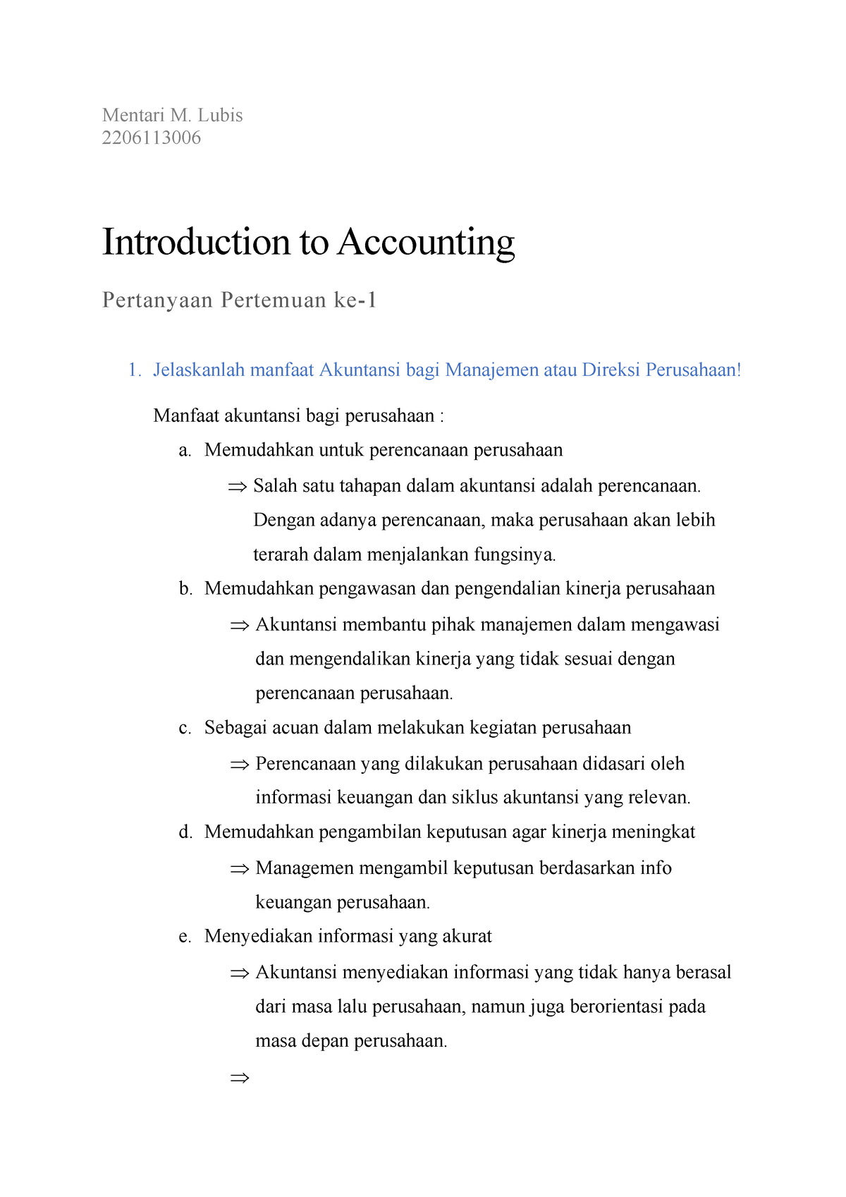 Introduction To Accounting - Mentari M. Lubis 2206113006 Introduction ...