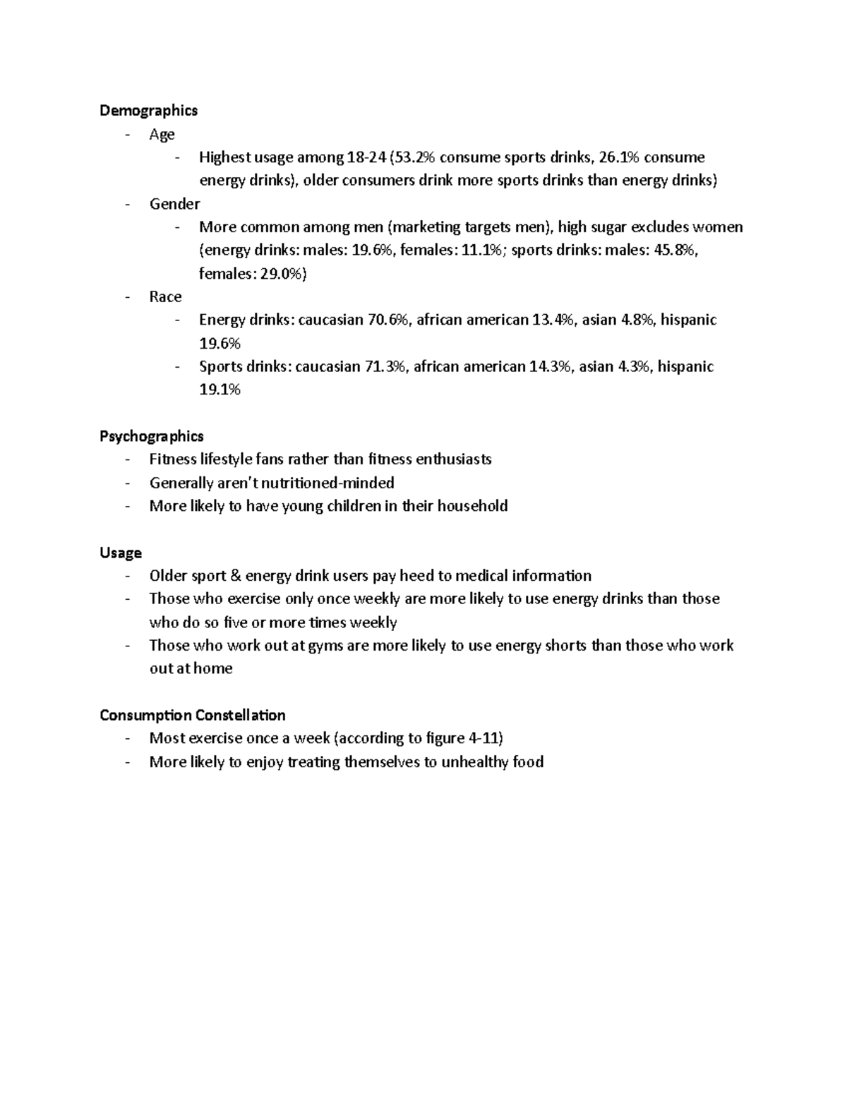 Energy Sports Drinks Demographics Demographics Age Highest usage