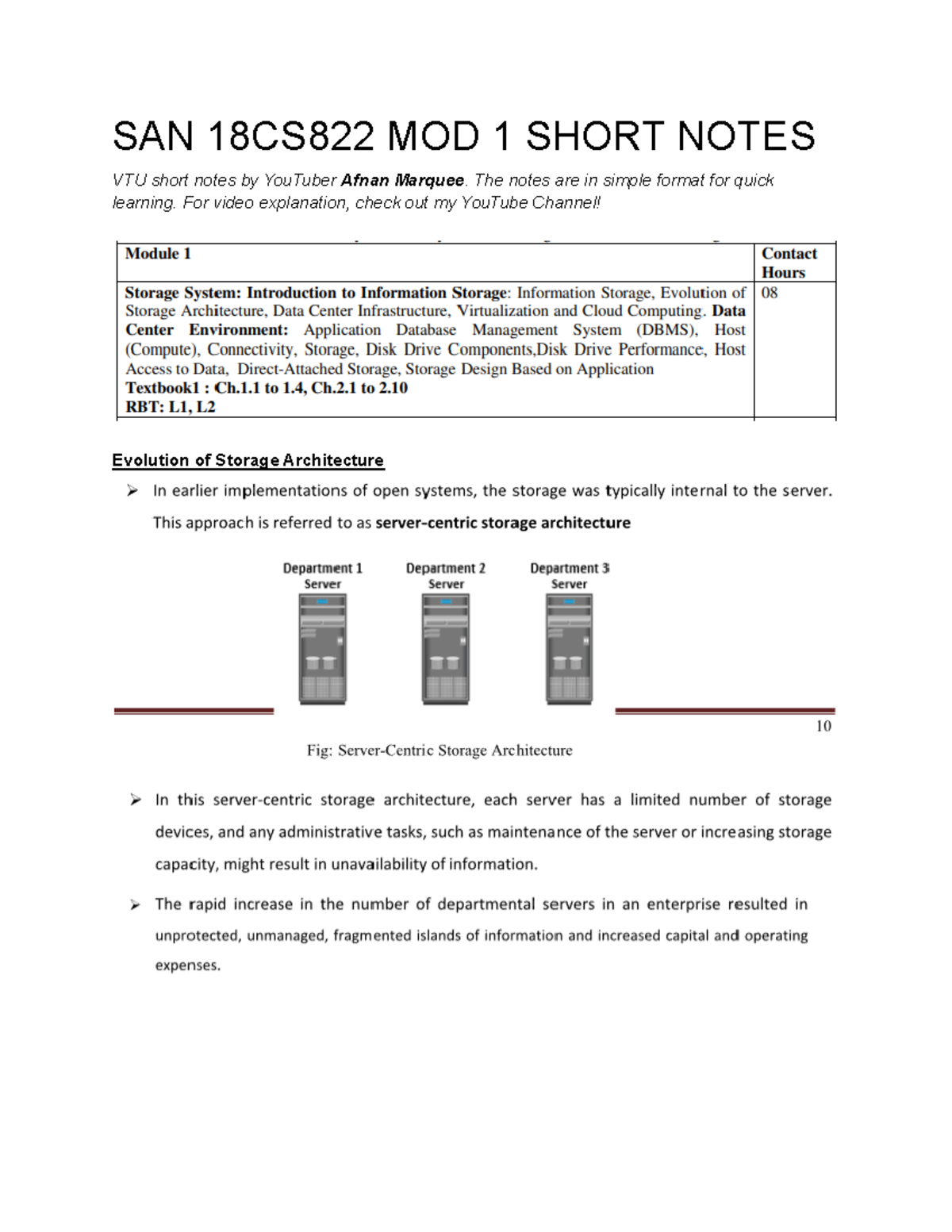 SAN M1 notes Storage Area Network SAN 18CS822 MOD 1 SHORT NOTES
