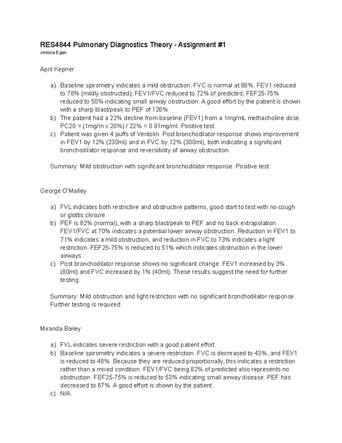 PFT1 - Pulmonary functions testing notes for spirometry assignment ...