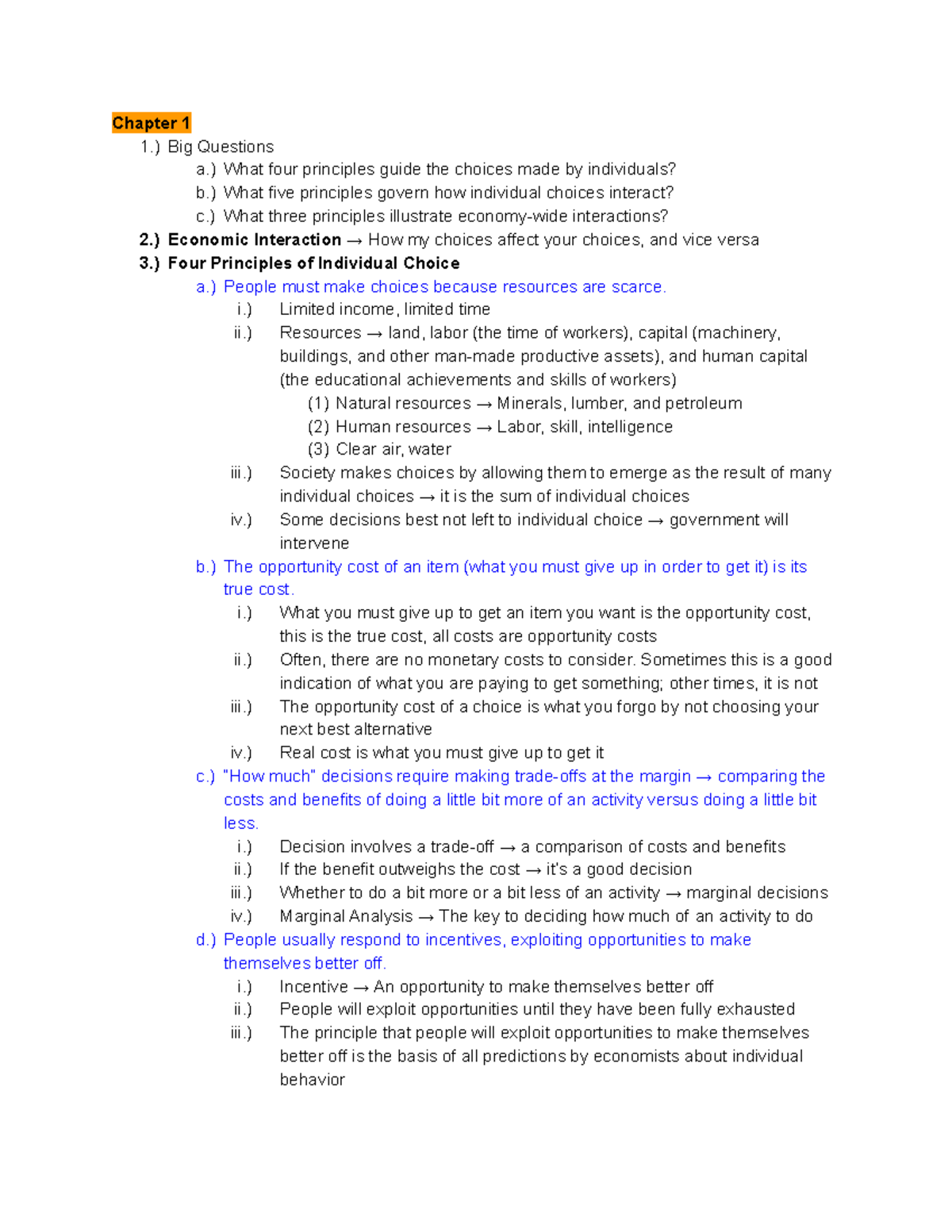 Introduction To Macroeconomics Notes - Chapter 1 1.) Big Questions A ...