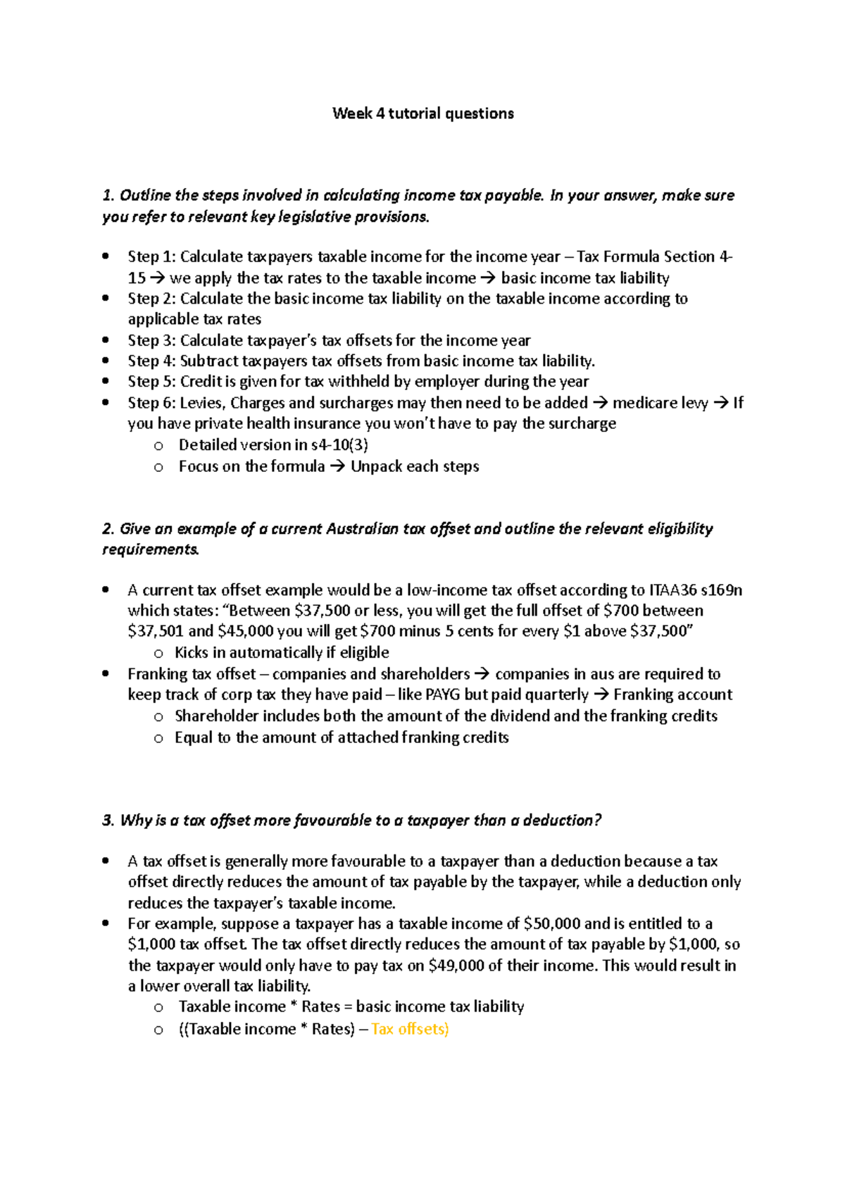 Week 4 tutorial - Questions explained - Week 4 tutorial questions ...